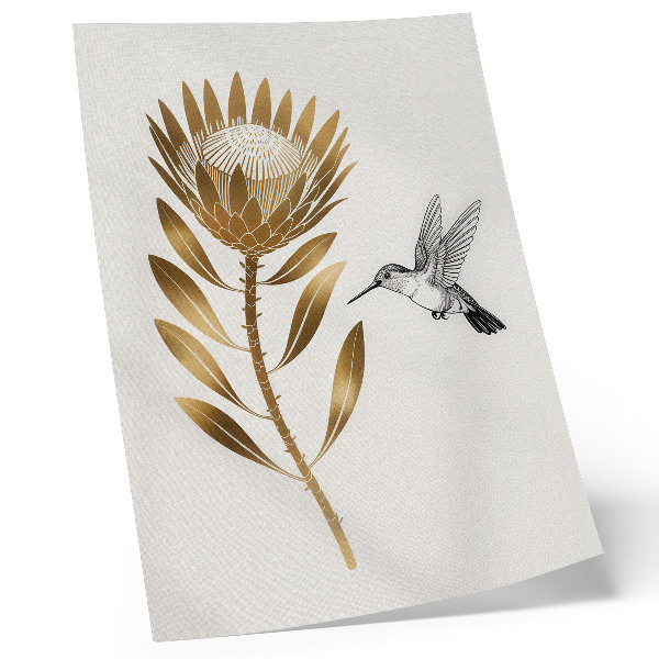 Foto su tela Un motivo con colibrì e fiori in chiave moderna.