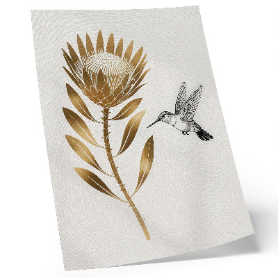 Foto su tela Un motivo con colibrì e fiori in chiave moderna.