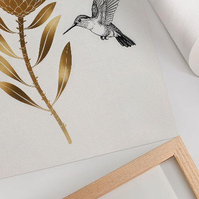 Foto su tela Un motivo con colibrì e fiori in chiave moderna.