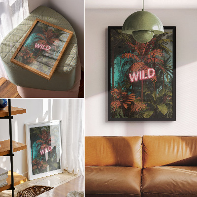Foto su tela Foglie tropicali insegna al neon freschezza