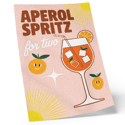 Stampa su tela scritta arancione e gialla con frutta sorridente