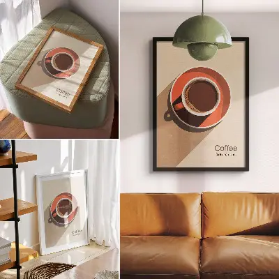 Tazza da caffè minimalista dai colori caldi in versione foto su tela