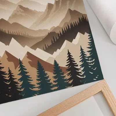 Stampa su tela montagne e alberi con armonia della natura e ombre tranquille