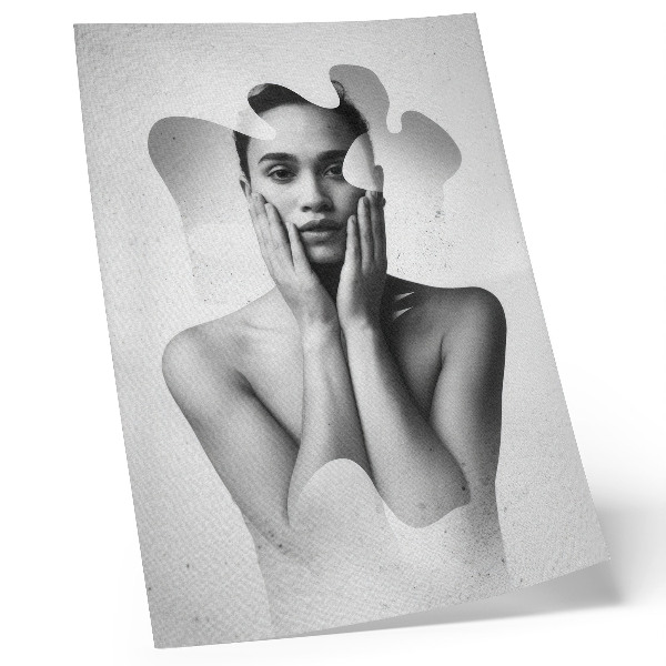 Poster Ritratto in bianco e nero con motivi astratti