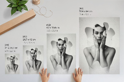 Poster Ritratto in bianco e nero con motivi astratti
