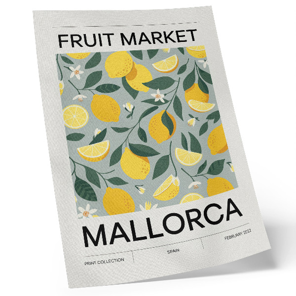 Poster Foglie verde limone su sfondo blu senza punti