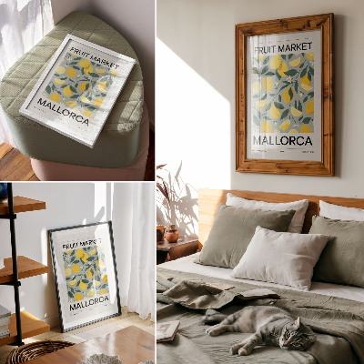 Poster Foglie verde limone su sfondo blu senza punti