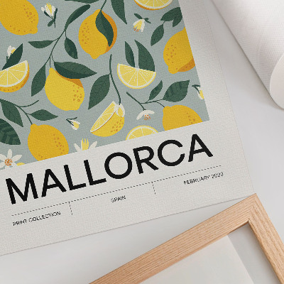 Poster Foglie verde limone su sfondo blu senza punti
