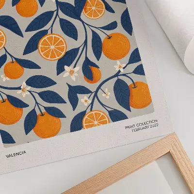 Stampa su tela sfondo moderno grigio e arancione con foglie scure