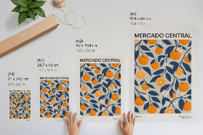 Stampa su tela Sfondo grigio-arancione con foglie scure in stile moderno
