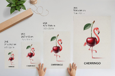 Foto su tela Fenicottero rosa e rosso con ciliegia - composizione fantastica