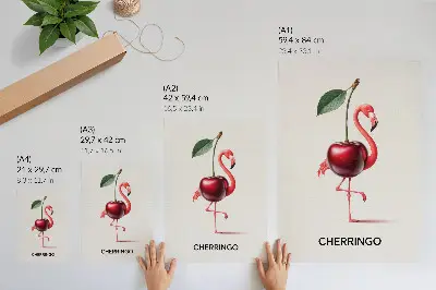 Foto su tela fenicottero rosa e rosso con composizione fantastica di ciliegie