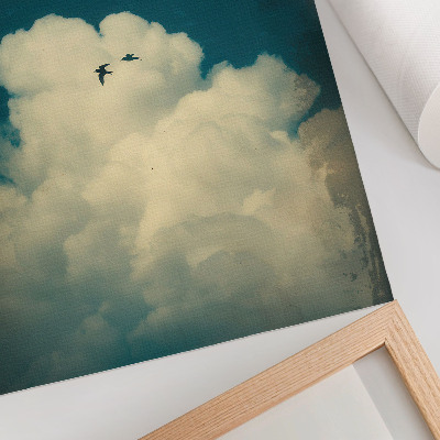 Poster Nuvole bianche cielo turchese due uccelli spazio