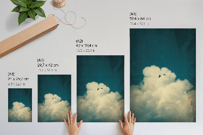 Poster Nuvole bianche cielo turchese due uccelli spazio