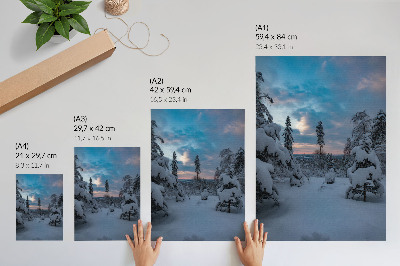 Stampa su tela Alberi innevati, paesaggio pittoresco, cielo