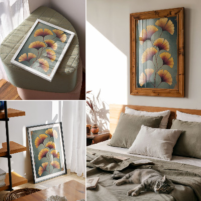 Poster Foglie gialle, sfondo turchese, atmosfera moderna