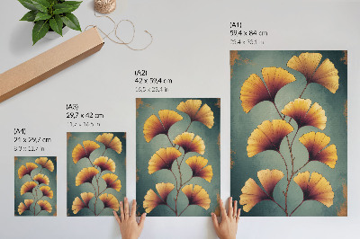 Poster Foglie gialle, sfondo turchese, atmosfera moderna