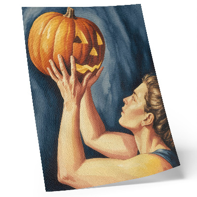 Poster Zucca arancione, sfondo blu scuro, surrealismo