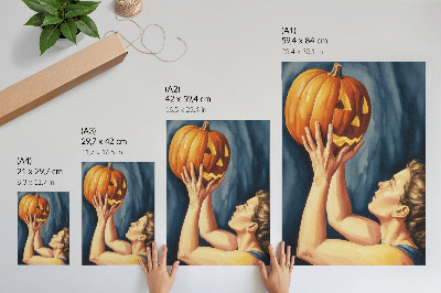 Poster Zucca arancione, sfondo blu scuro, surrealismo