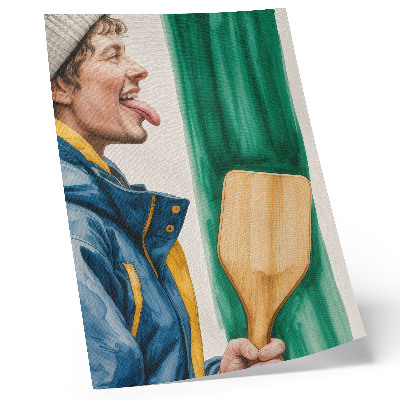 Stampa su tela Un uomo energico con una racchetta di legno