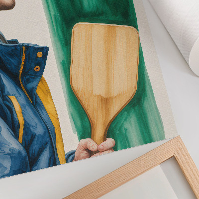 Stampa su tela Un uomo energico con una racchetta di legno