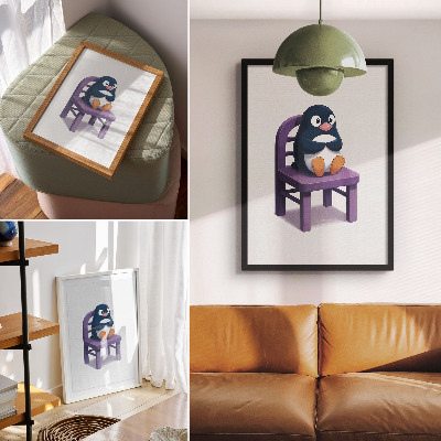 Foto su tela Pinguino viola su una sedia Gioia Minimalismo