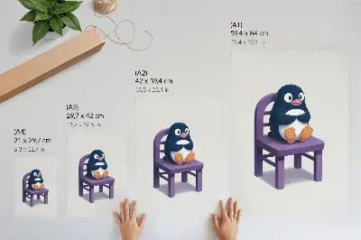 Foto su tela pinguino viola su sedia in stile minimalista Gioia