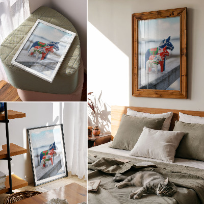 Stampa su tela Statuette di cavalli colorate, in stile scandinavo