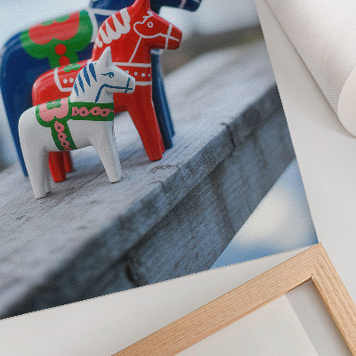 Stampa su tela Statuette di cavalli colorate, in stile scandinavo