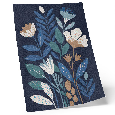 Foto su tela Foglie blu, fiori color crema, dettagli marroni
