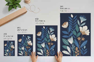Foto su tela Foglie blu, fiori color crema, dettagli marroni