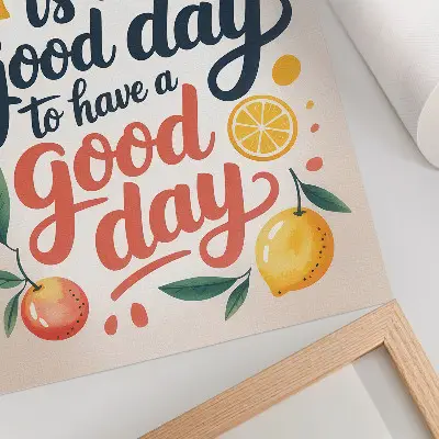 Poster con lettere colorate a tema agrumi in stile moderno