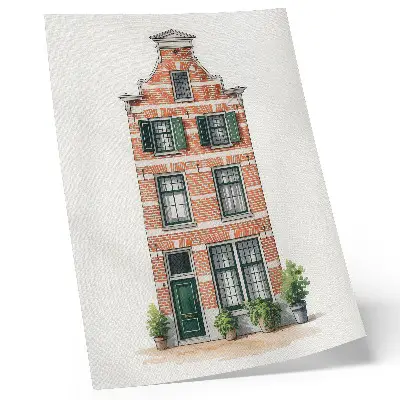 Stampa su tela mattoni rossi con finestre verdi in stile architettura classica