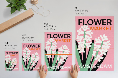 Foto su tela Fiori bianchi, scritta rosa, contrasto verde