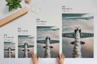 Poster aereo sopra le nuvole con tavolozza tenue e dinamismo