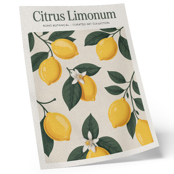 Stampa su tela Limoni succosi, foglie verdi, sfondo color crema