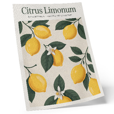 Stampa su tela Limoni succosi, foglie verdi, sfondo color crema