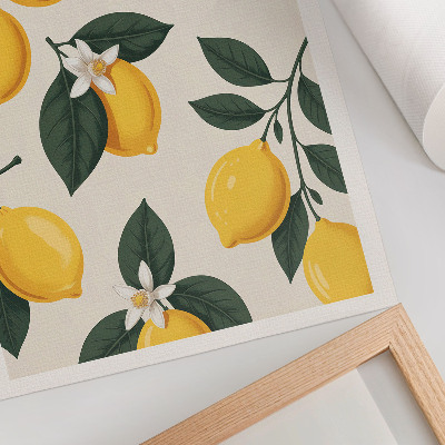 Stampa su tela Limoni succosi, foglie verdi, sfondo color crema