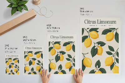 Stampa su tela Limoni succosi, foglie verdi, sfondo color crema