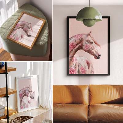 Stampa su tela Cavallo con fiori, eleganza romantica, modernità