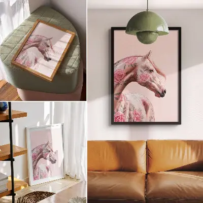Stampa su tela cavallo con fiori in stile romantico moderno