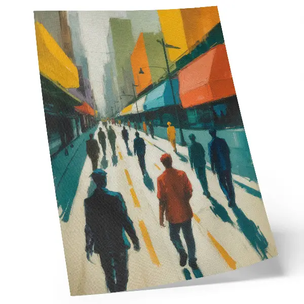 Foto su tela gruppo di persone su una strada cittadina colorata