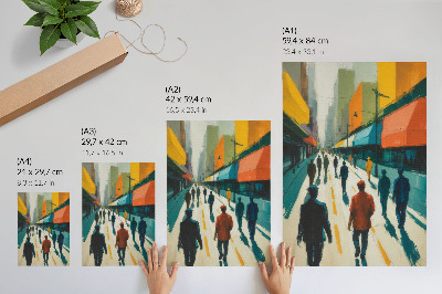 Foto su tela Un gruppo di persone su una colorata strada cittadina