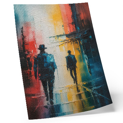 Stampa su tela Una colorata scena cittadina con figure misteriose