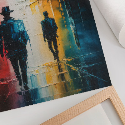 Stampa su tela Una colorata scena cittadina con figure misteriose