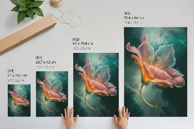 Poster con sfondo floreale turchese surreale e colorato