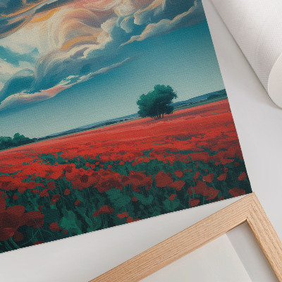 Stampa su tela Un coloratissimo prato di papaveri sotto un cielo infuocato