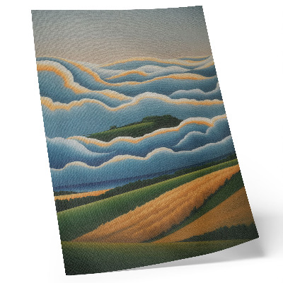 Foto su tela Onde, colline verdi, cielo dai colori pastello