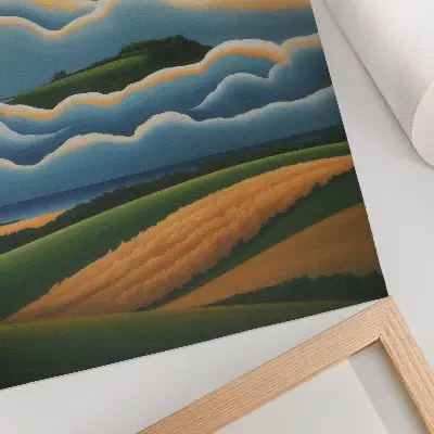 Foto su tela onde, colline verdi e cielo dai toni pastello