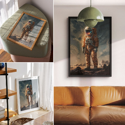 Poster Astronauta su un pianeta alieno nel cielo notturno